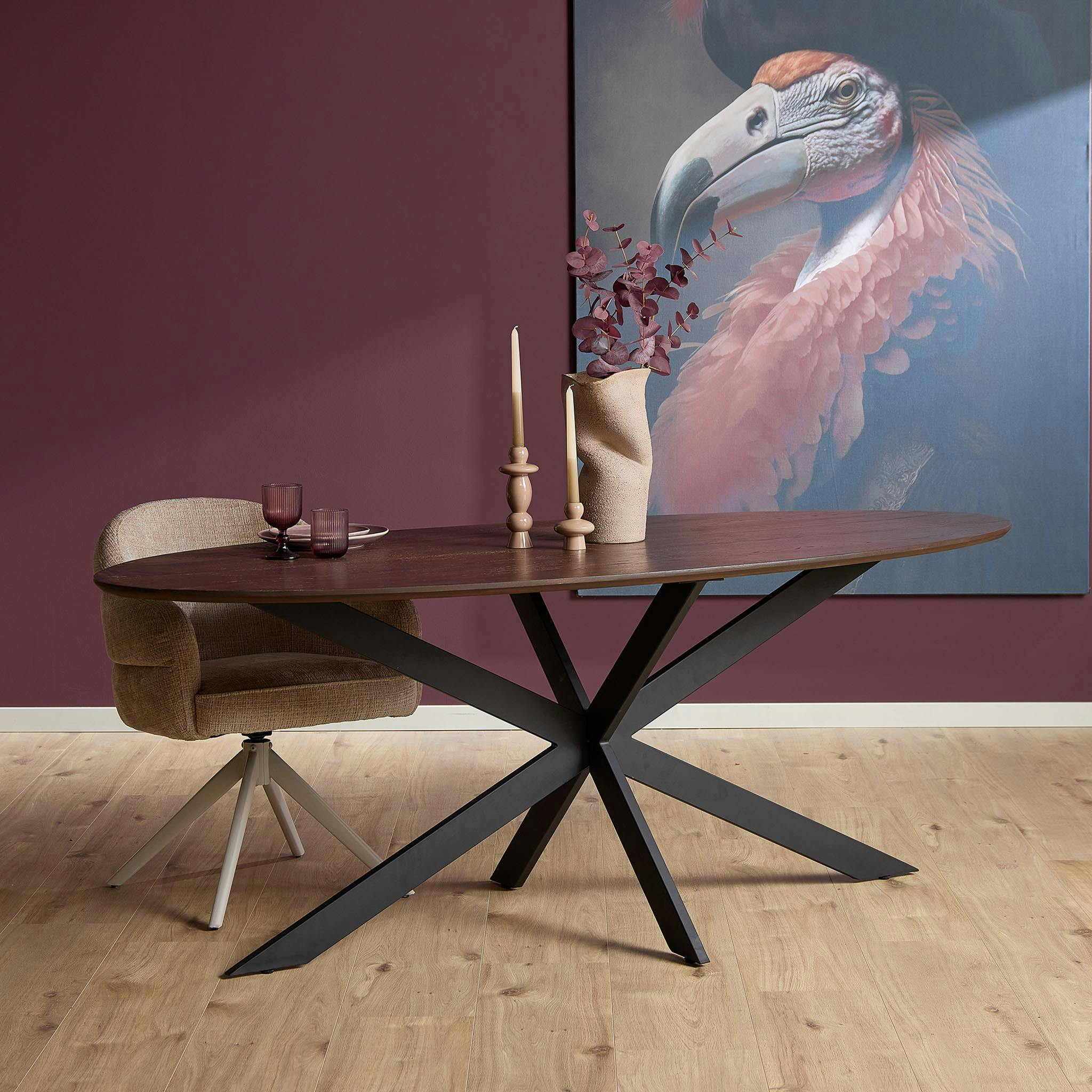 Table à manger ovale bois foncé 210 cm LEXTON