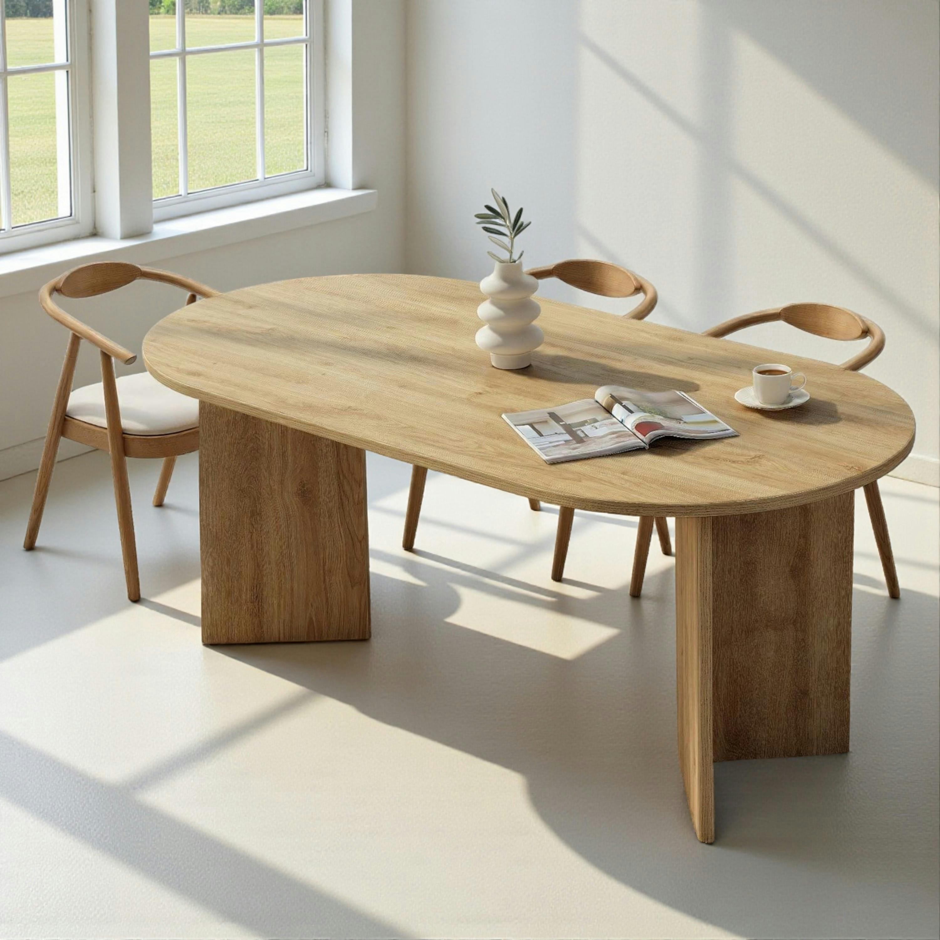 Table à manger ovale effet chêne pieds en V 180 cm MARFA