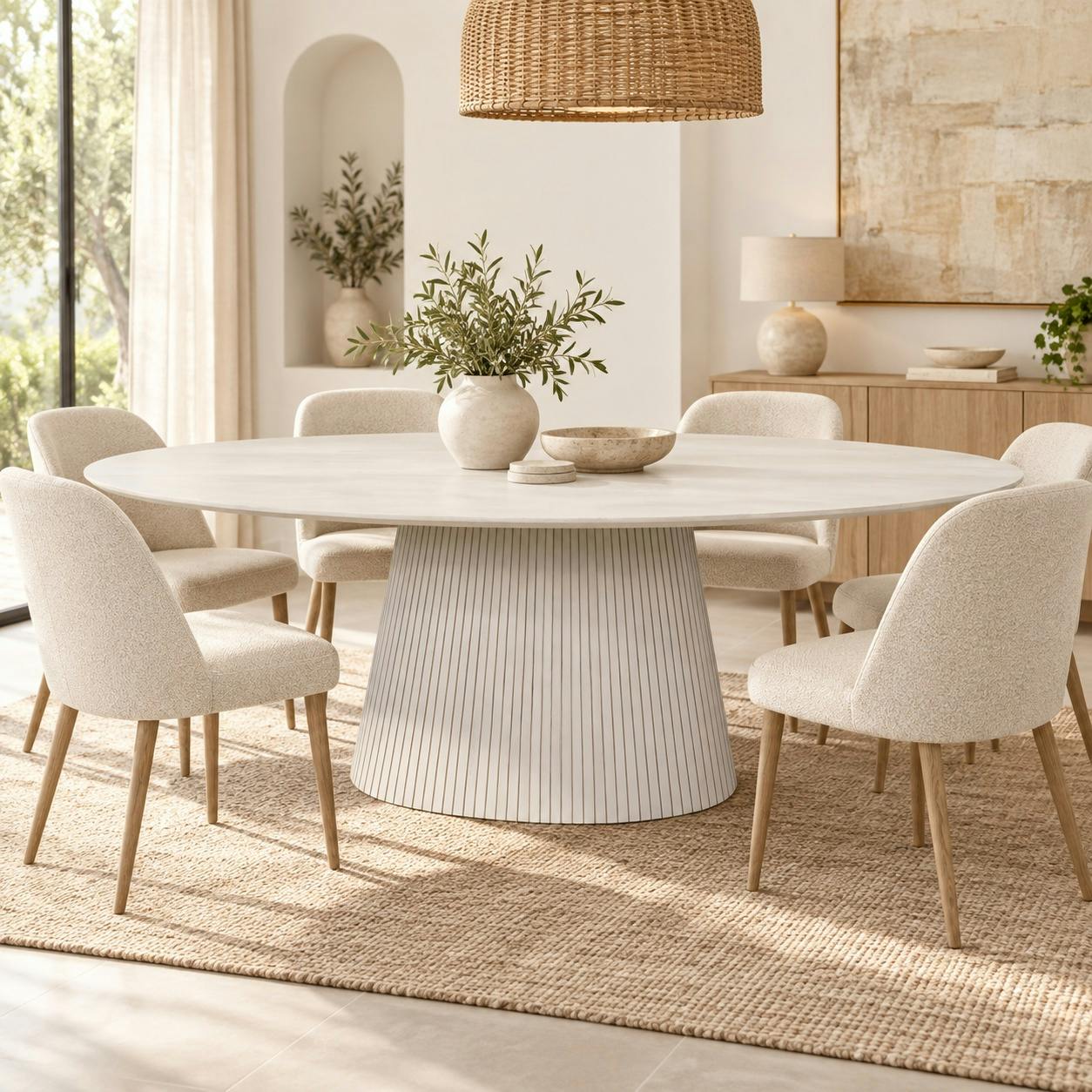 Table à manger ovale en bois beige 210 cm CALERO