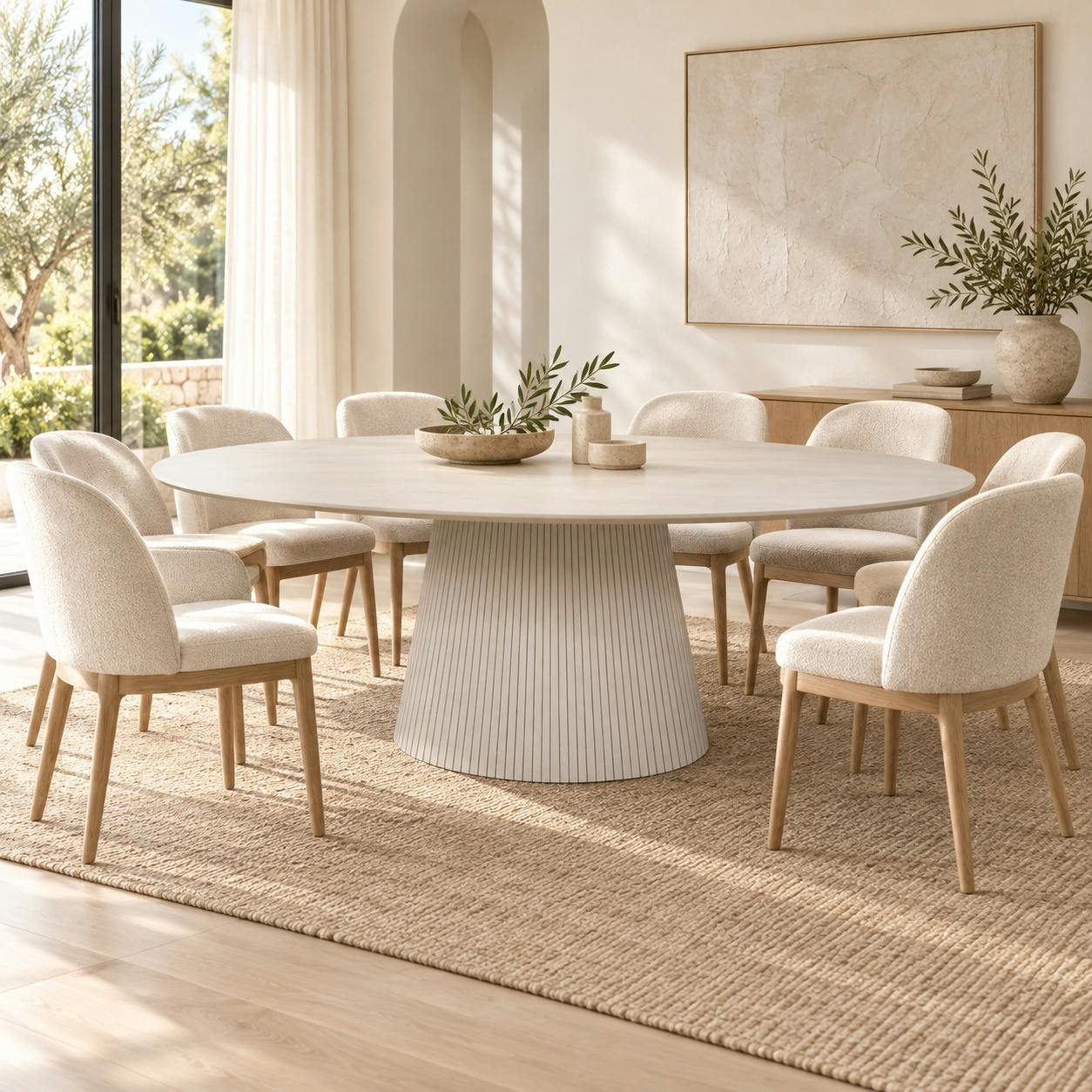 Table à manger ovale en bois beige 240 cm CALERO