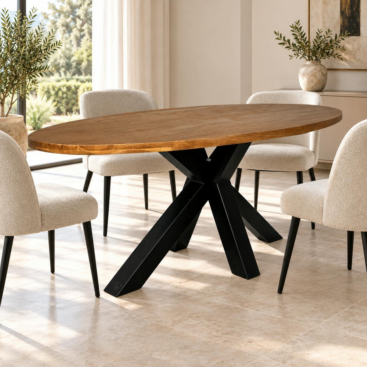 Table à manger ovale en bois de teck recyclé 190 cm ONTARIO