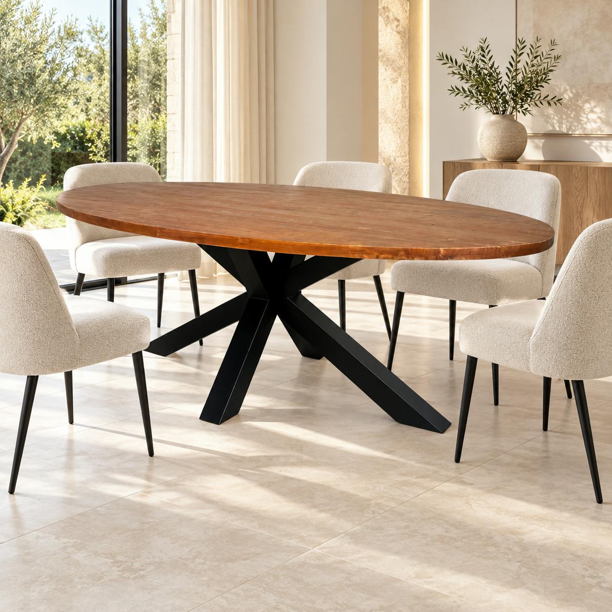 Table à manger ovale en bois de teck recyclé 220 cm ONTARIO