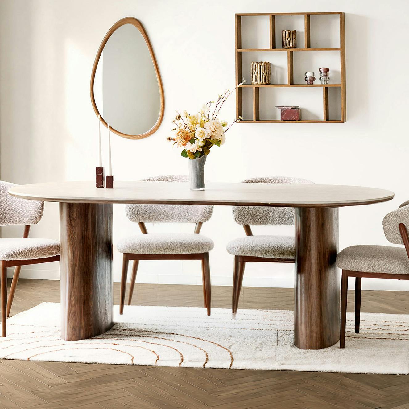 Table à manger ovale en céramique aspect travertin 210 cm PRATO
