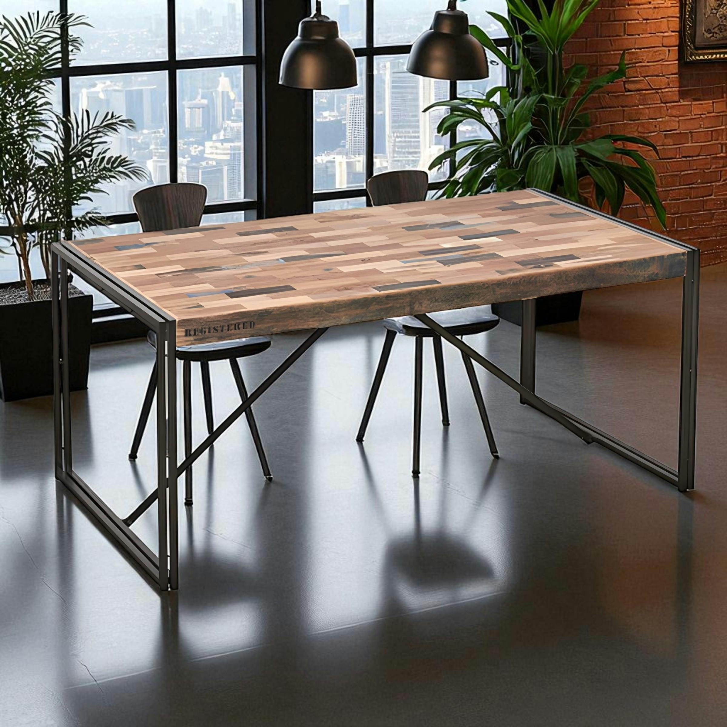Table de repas rectangulaire en bois recycle de style industriel