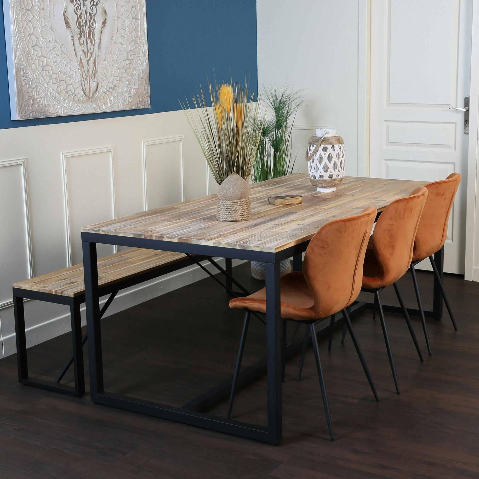 Table de repas rectangulaire en bois pieds metal style contemporain