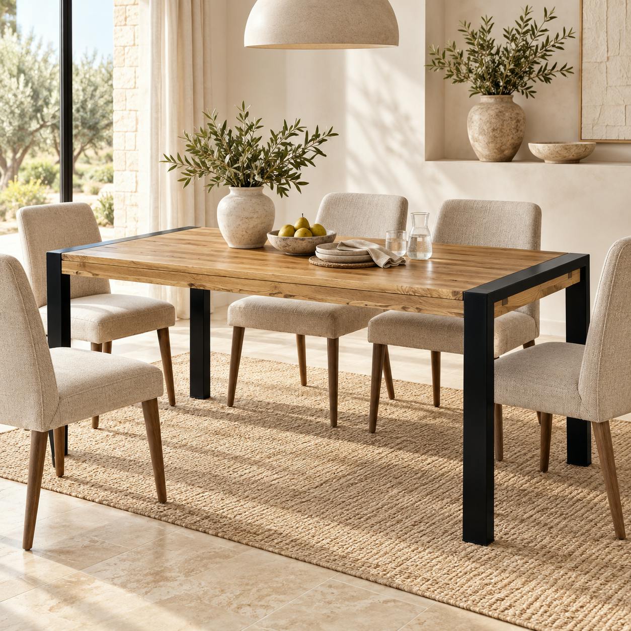 Table de repas rectangulaire en bois pieds metal style industriel