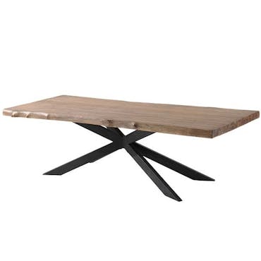  Table de repas rectangulaire bois teck massif pied central metal style contemporain