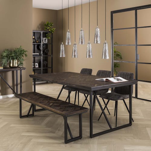 Table à manger rectangulaire en bois de teck brun motif croisé 200 cm AMBON
