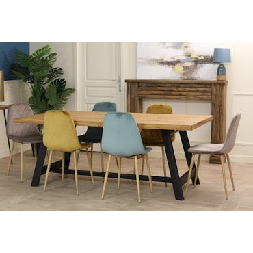  Table a manger bois et metal plateau rectangle chene style contemporain