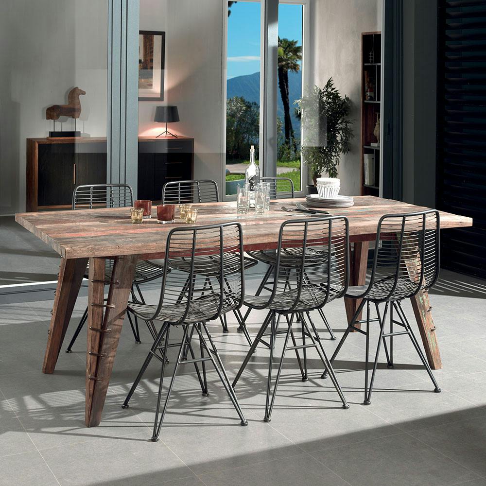 Table de repas rectangulaire bois massif recycle style exotique