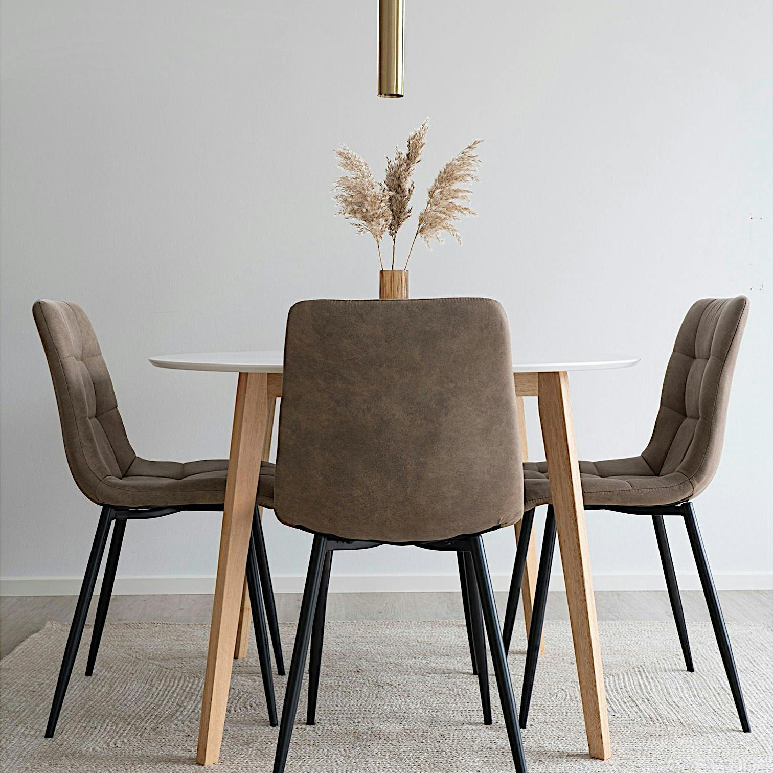 Table à manger ronde blanche pieds bois ø105 cm OTTA