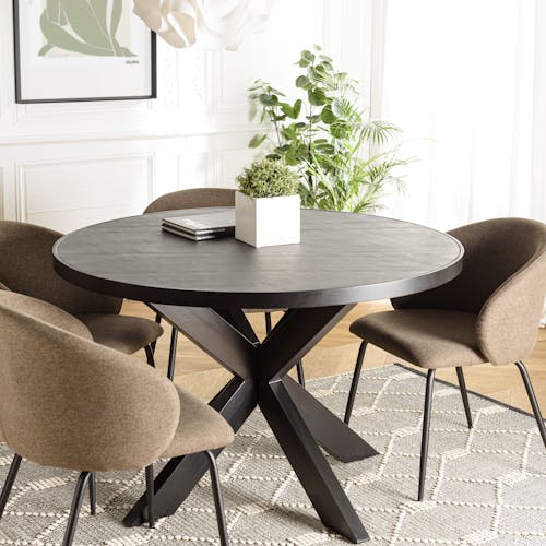 Table à manger ronde bois anthracite effet pierre 120 cm BIHAR