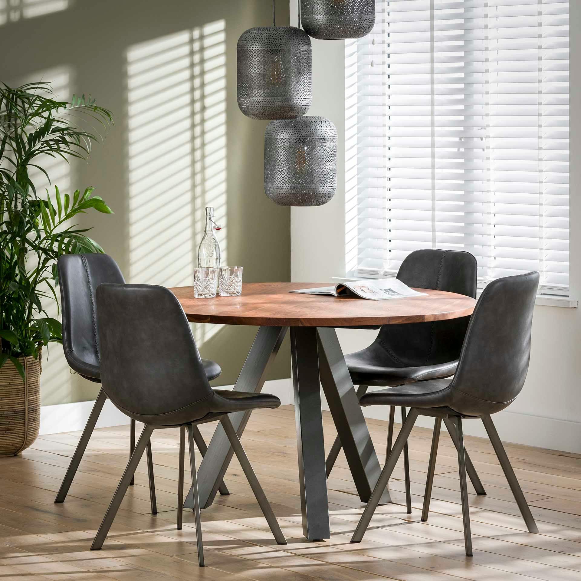 Table de repas ronde bois pieds metal style contemporain
