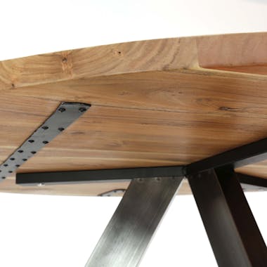 Table de repas ronde bois massif pied metal style contemporain