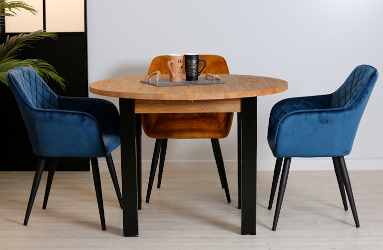Table de repas ronde en bois pieds metal style industriel