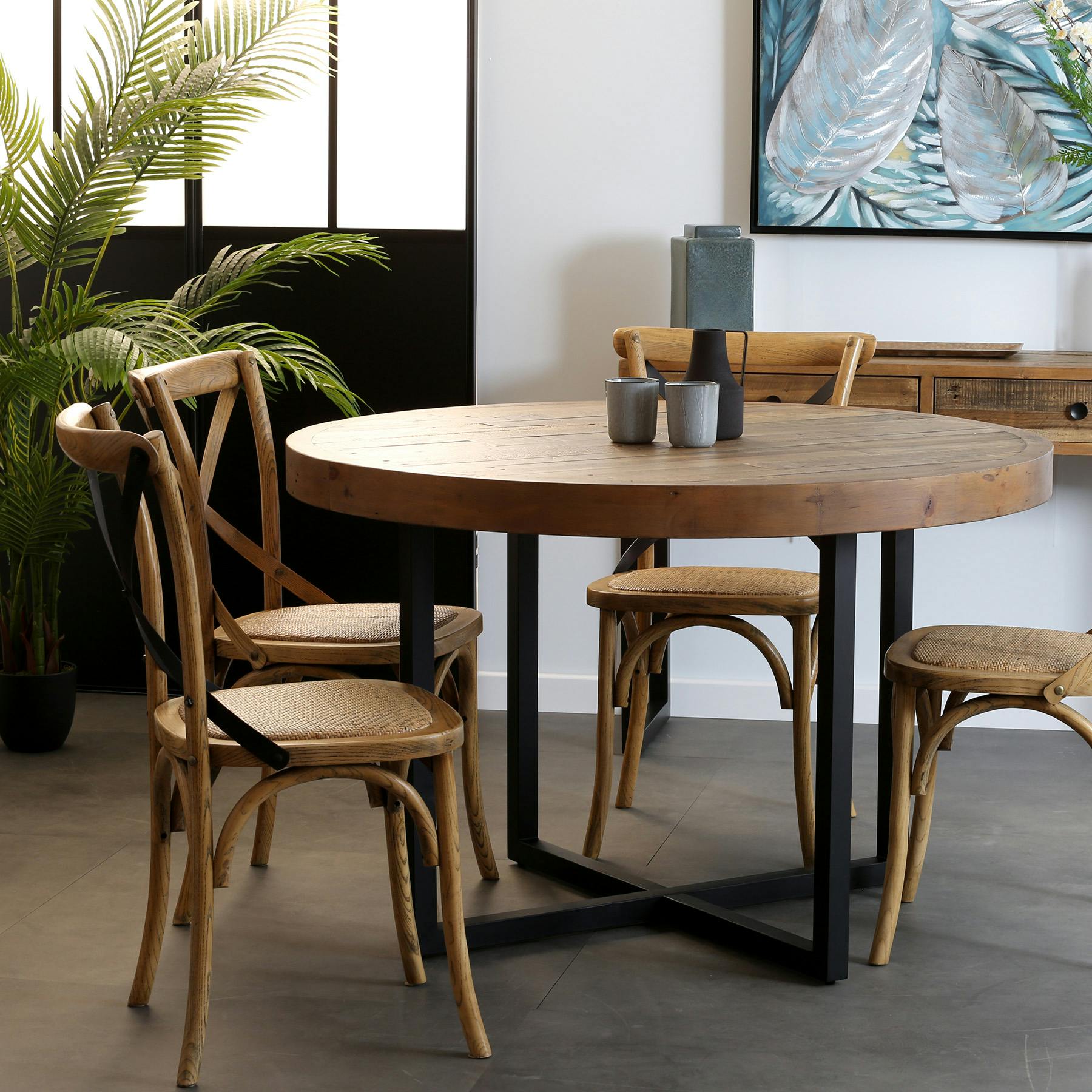 Table à manger ronde bois recyclé D120 BRISBANE