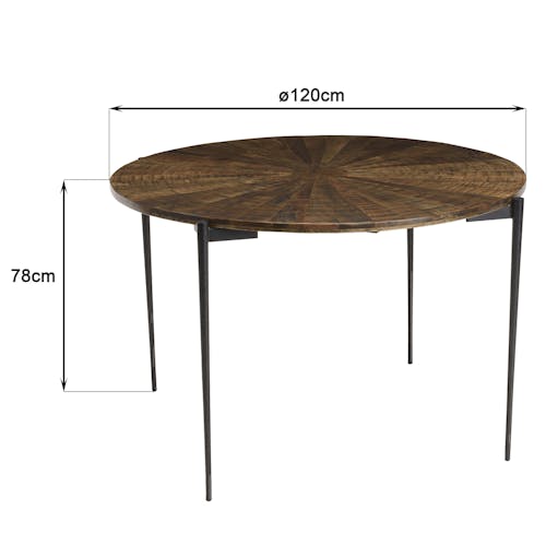 Table à manger ronde bois recyclé motif éventail 120 cm KORKAI