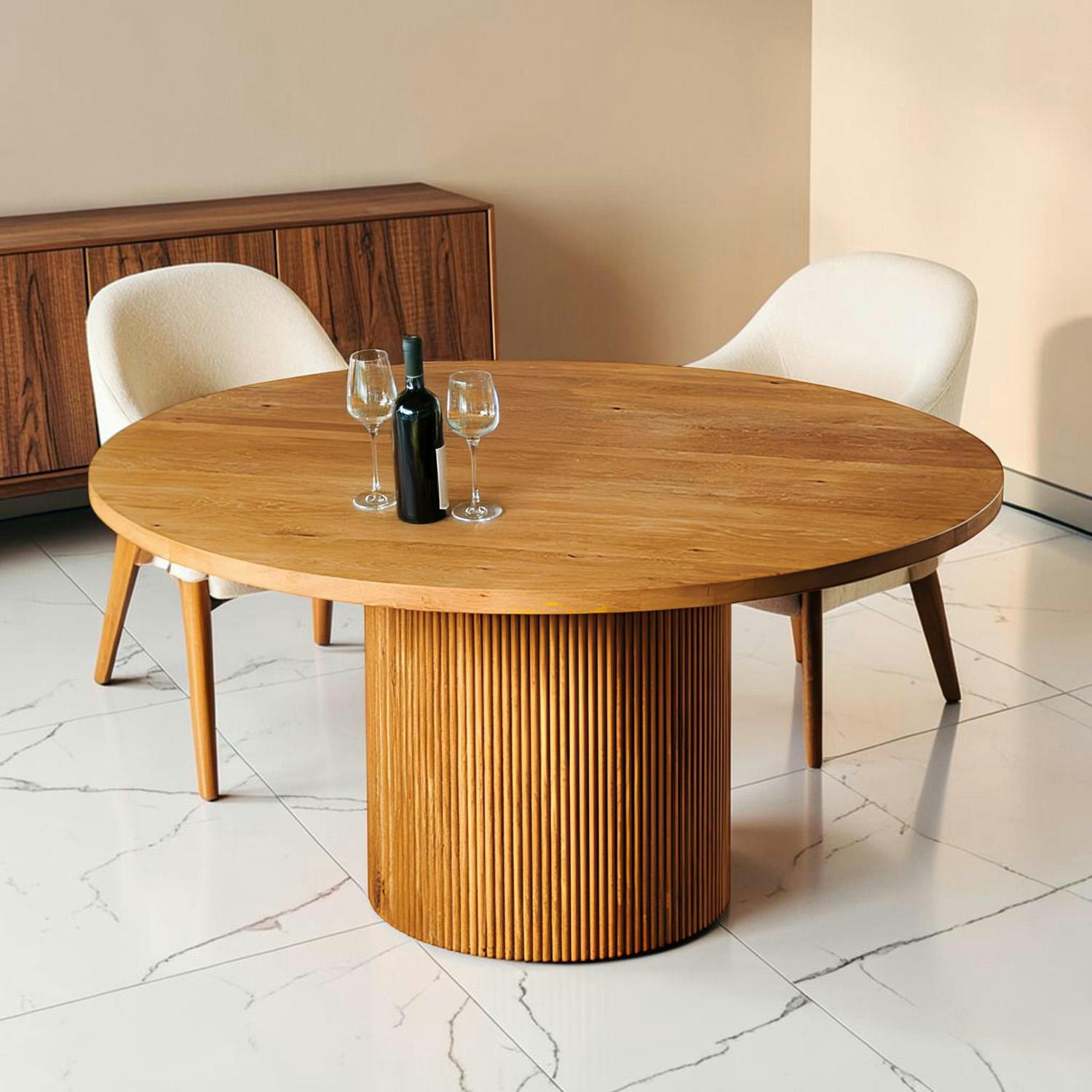 Table à manger ronde chêne clair pied rainuré Ø150 cm IENA