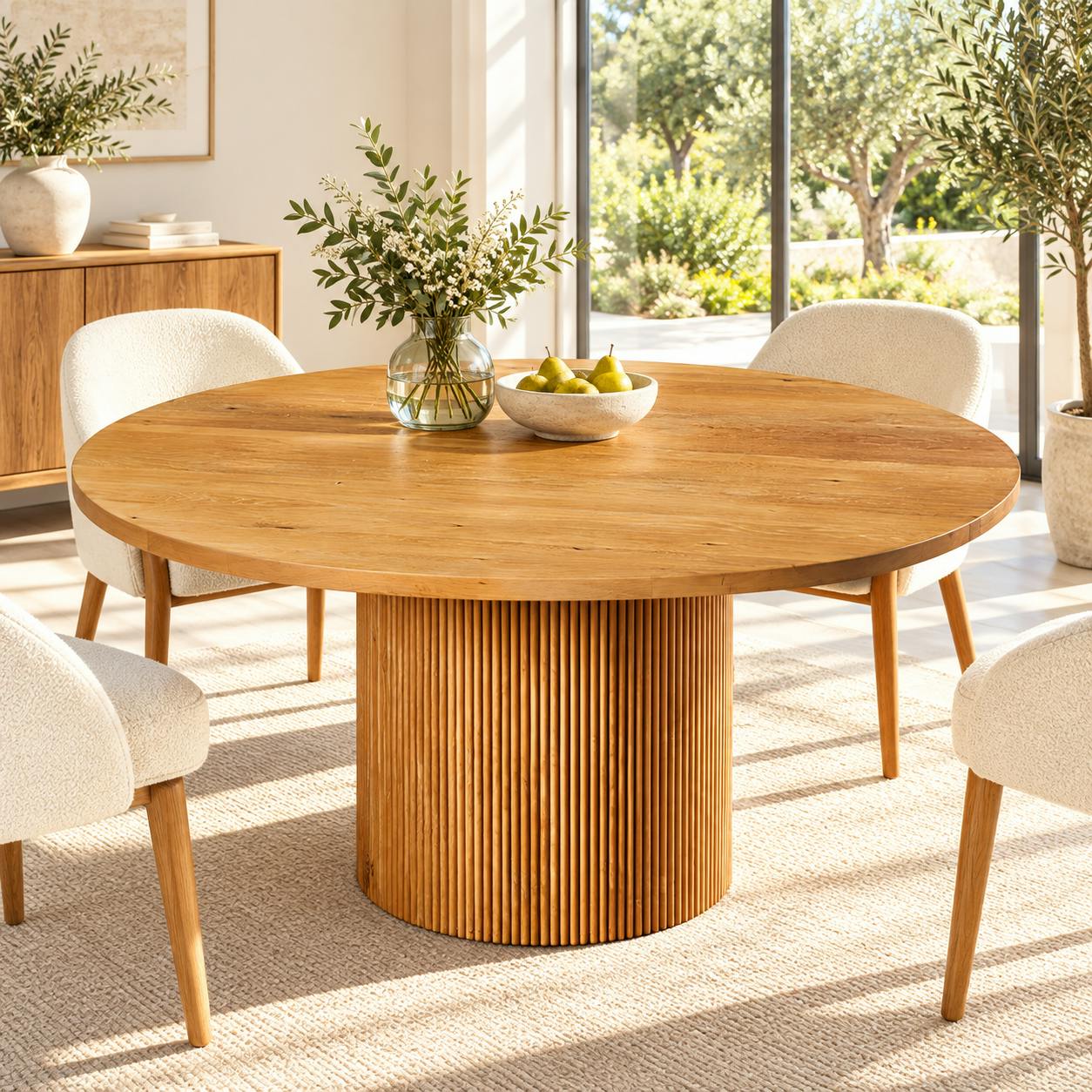 Table à manger ronde chêne clair pied rainuré Ø150 cm IENA