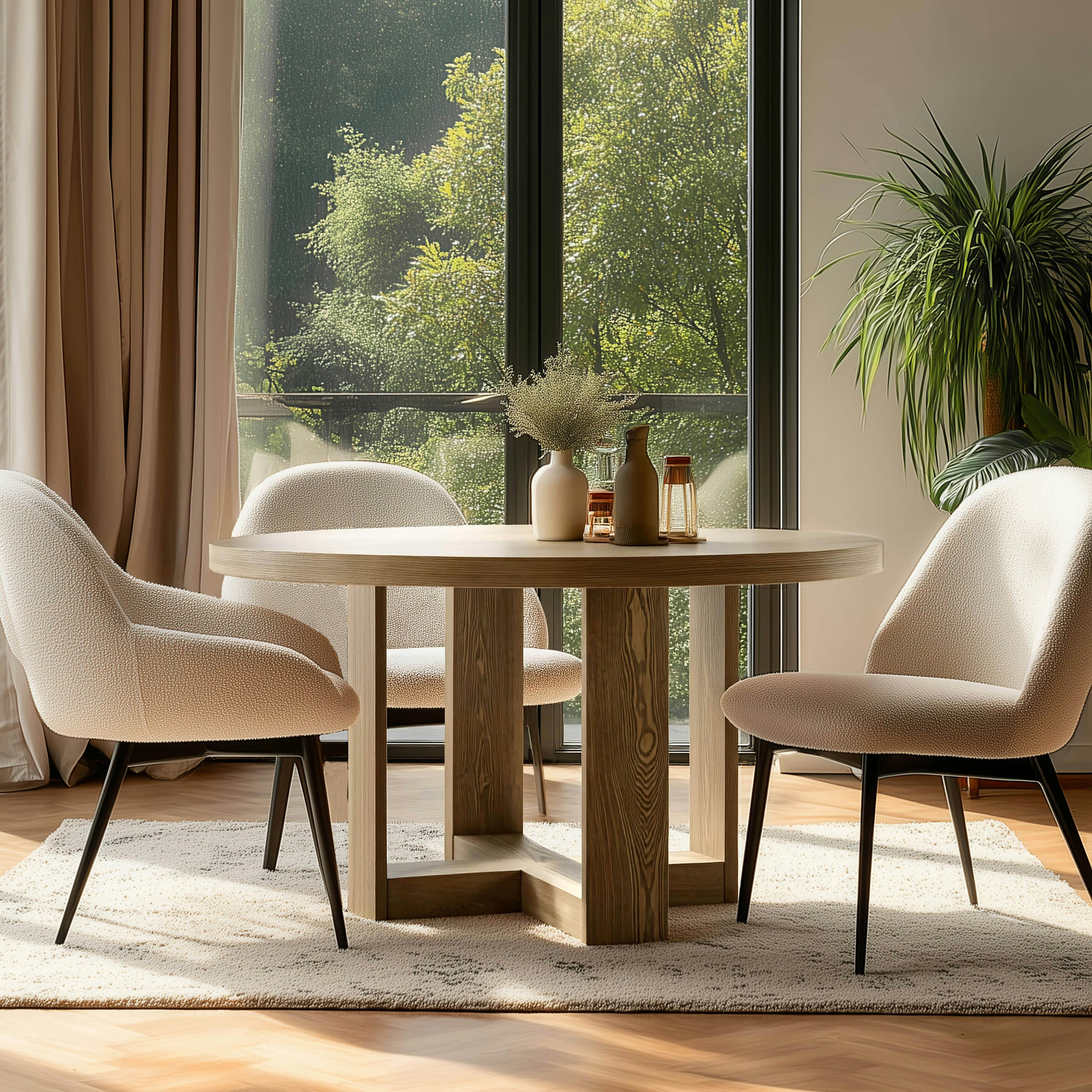 Table à manger ronde couleur naturelle design arrondi VELAR
