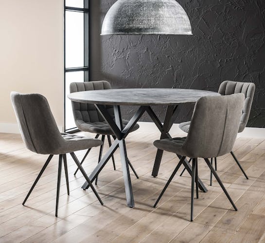 Table de repas ronde effet beton pieds metal style contemporain