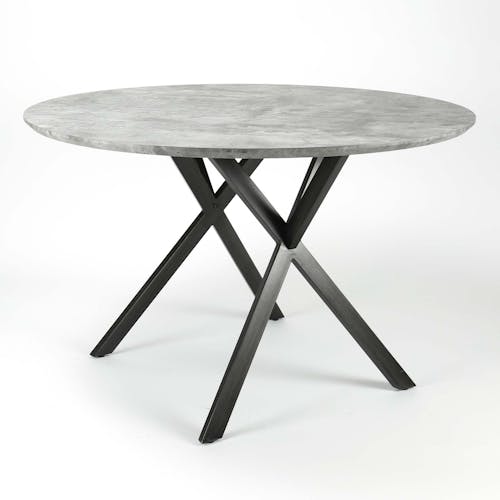 Table de repas ronde effet beton pieds metal style contemporain