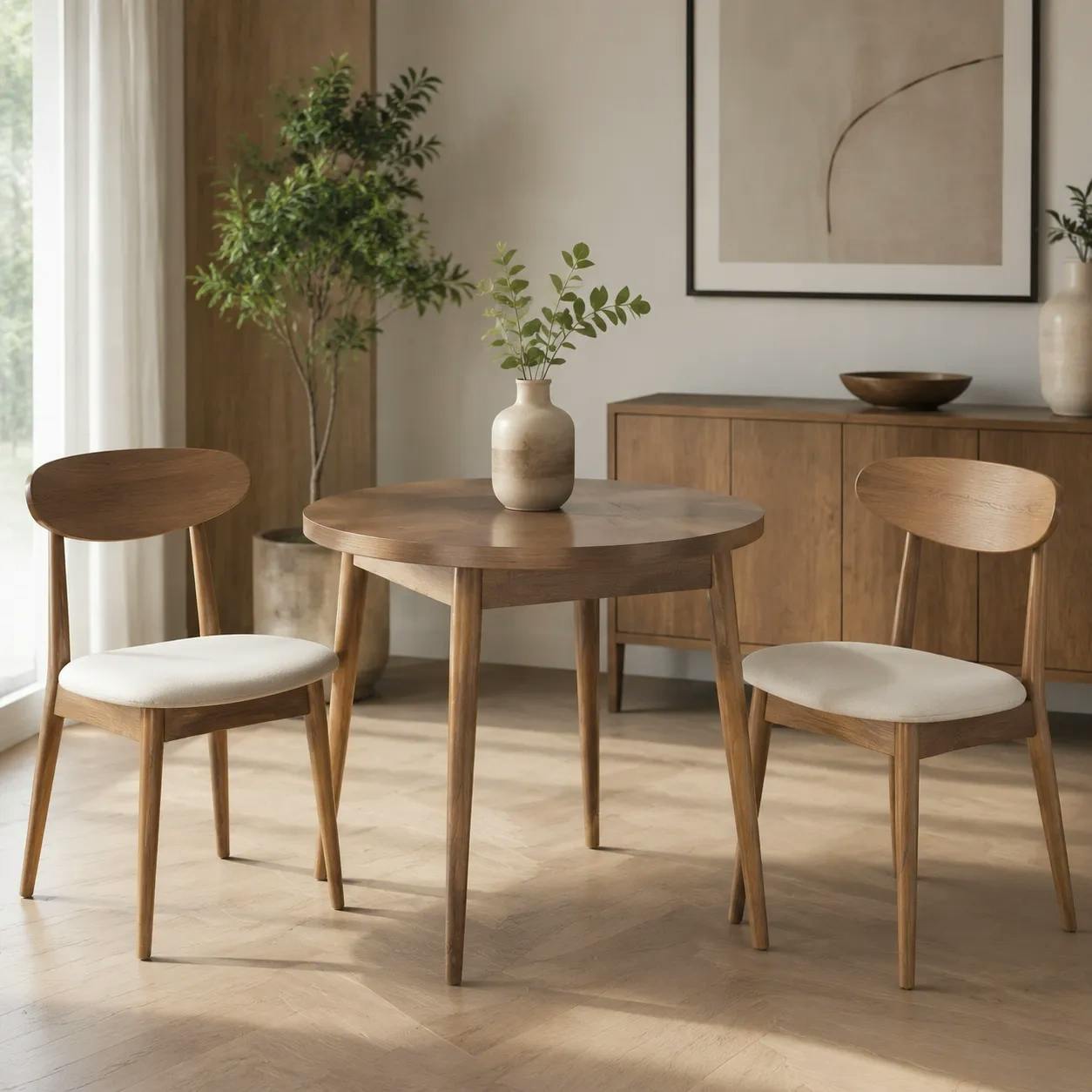 Table à manger ronde effet bois de noyer clair Ø90 cm MARFA