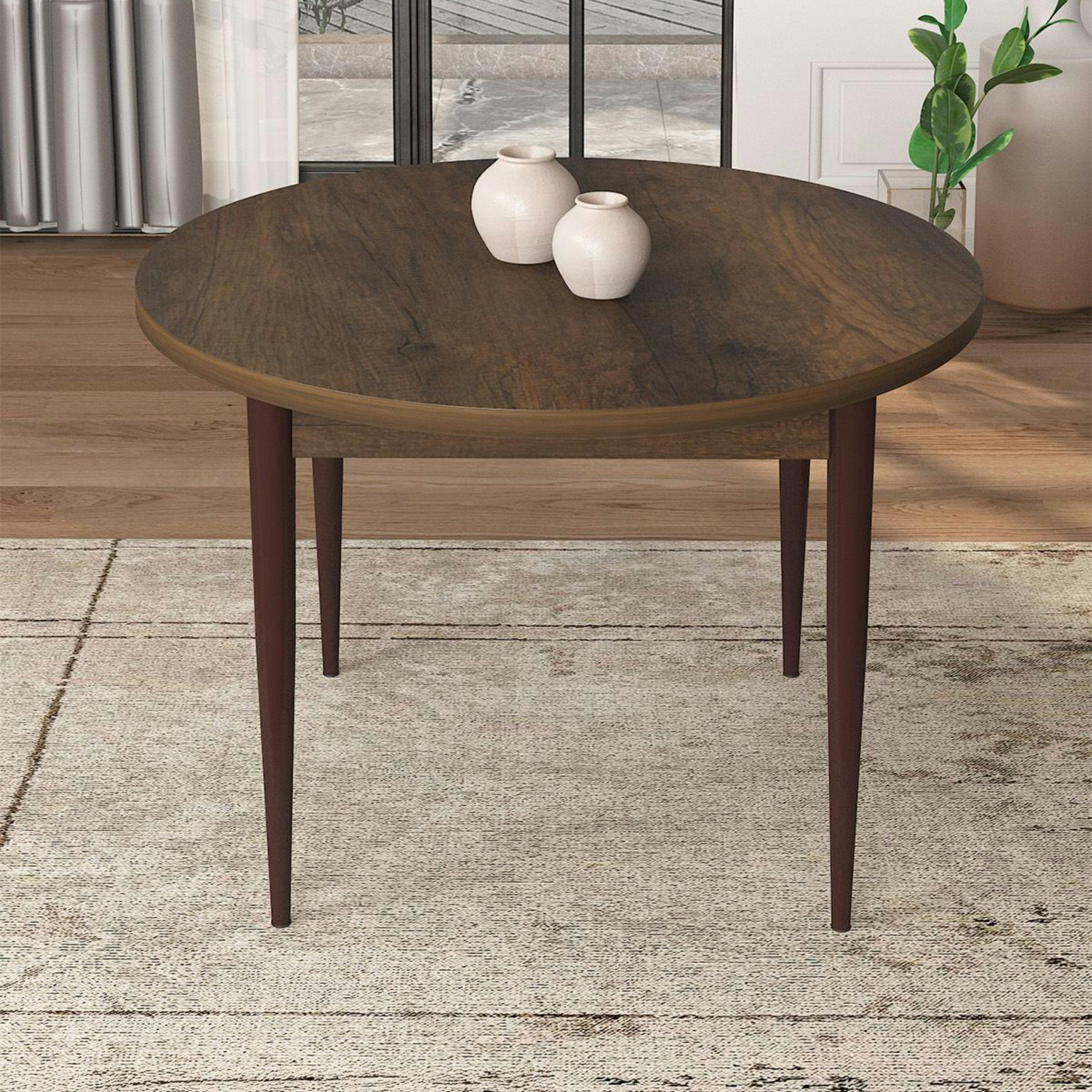 Table à manger ronde effet bois noyer foncé  Ø90 cm AROLA