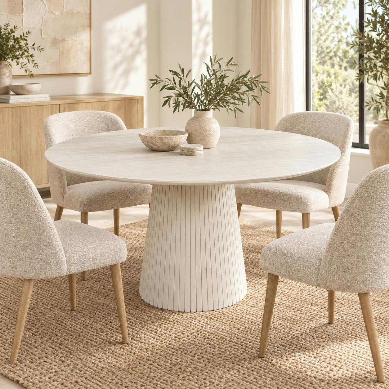 Table à manger ronde en bois beige Ø130 cm CALERO