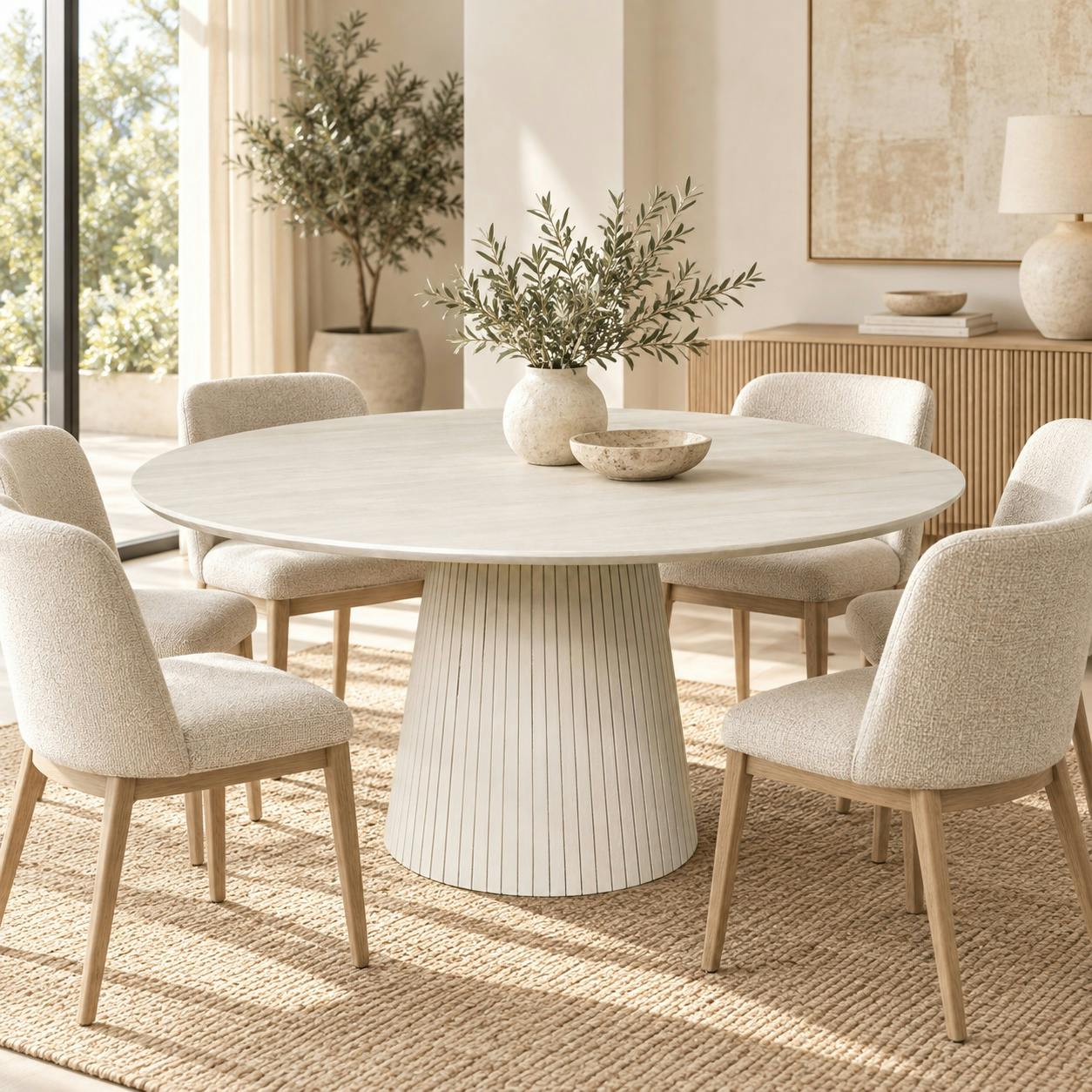 Table à manger ronde en bois beige Ø150 cm CALERO