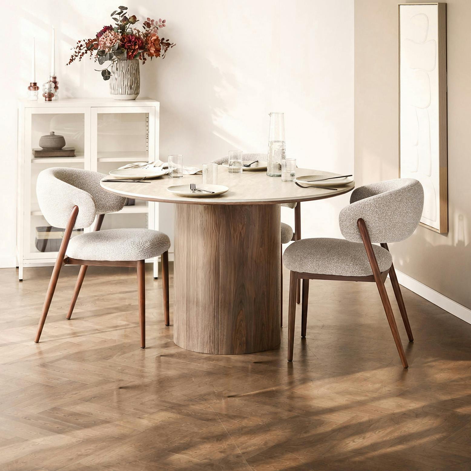 Table à manger ronde en céramique aspect travertin ø120 PRATO