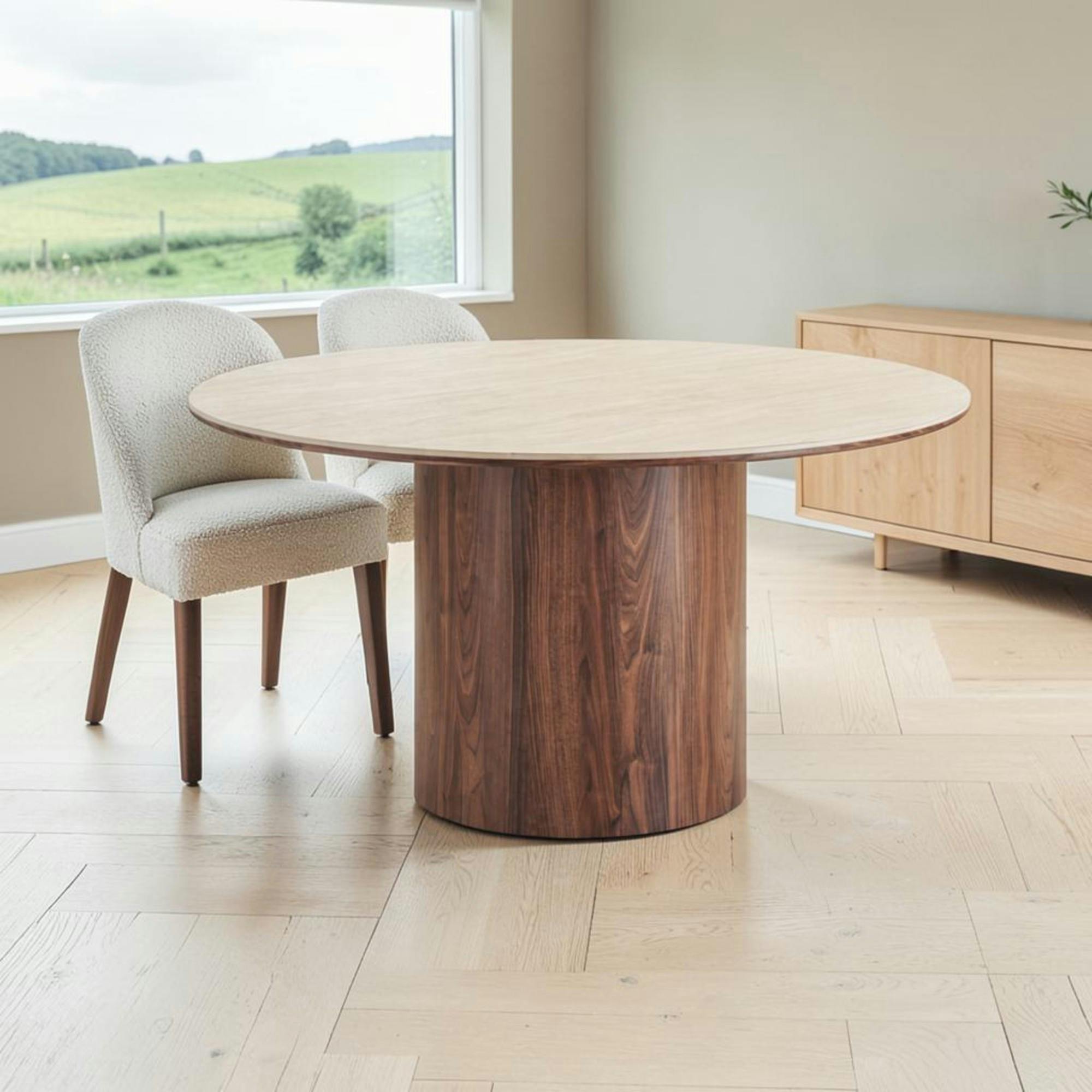 Table à manger ronde en céramique aspect travertin ø140 PRATO