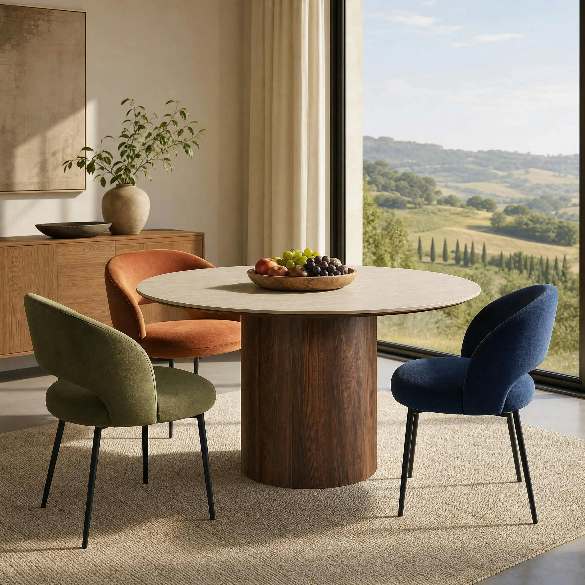 Table à manger ronde en céramique aspect travertin ø140 PRATO