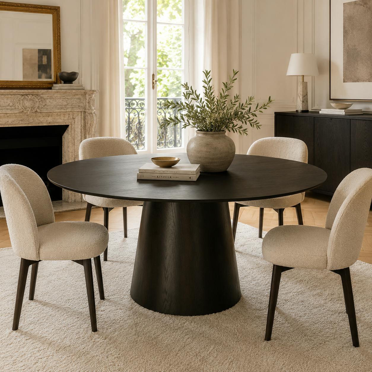 Table à manger ronde en chêne brun Ø130 cm LOREN