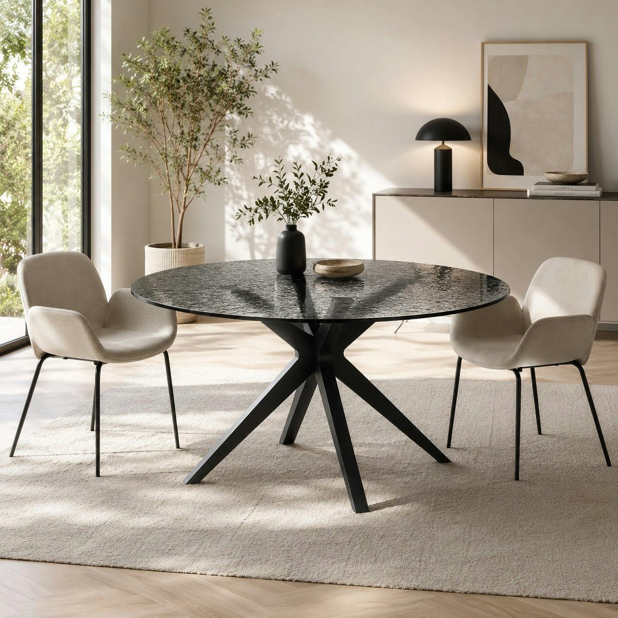 Table à manger ronde en verre ondulé Ø140 cm ALBA