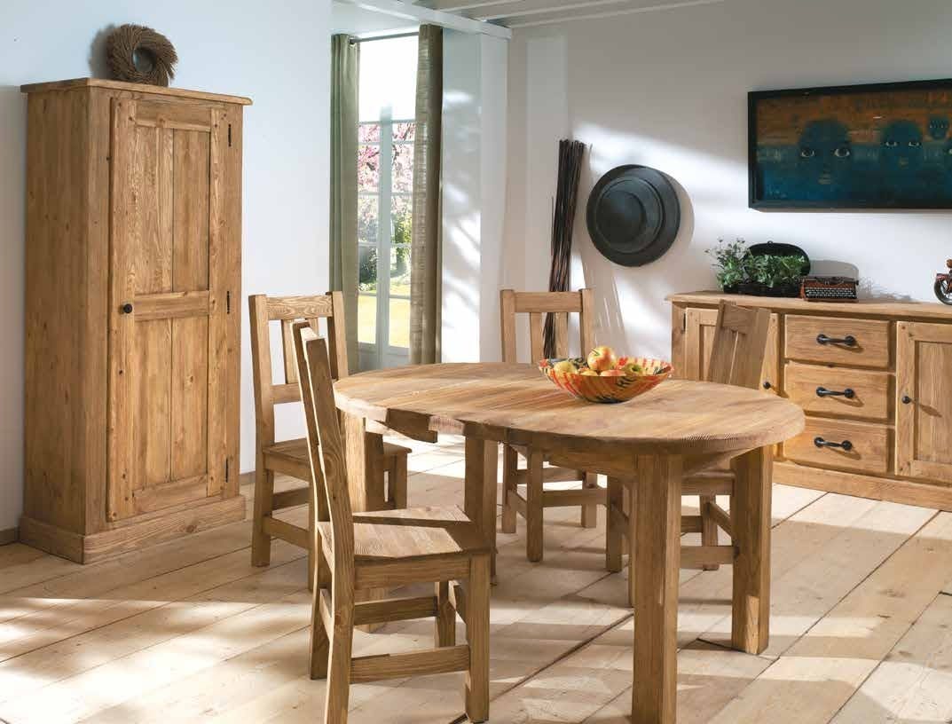 Table à manger ronde extensible 110-150-190cm Pin lasuré LAUSANE