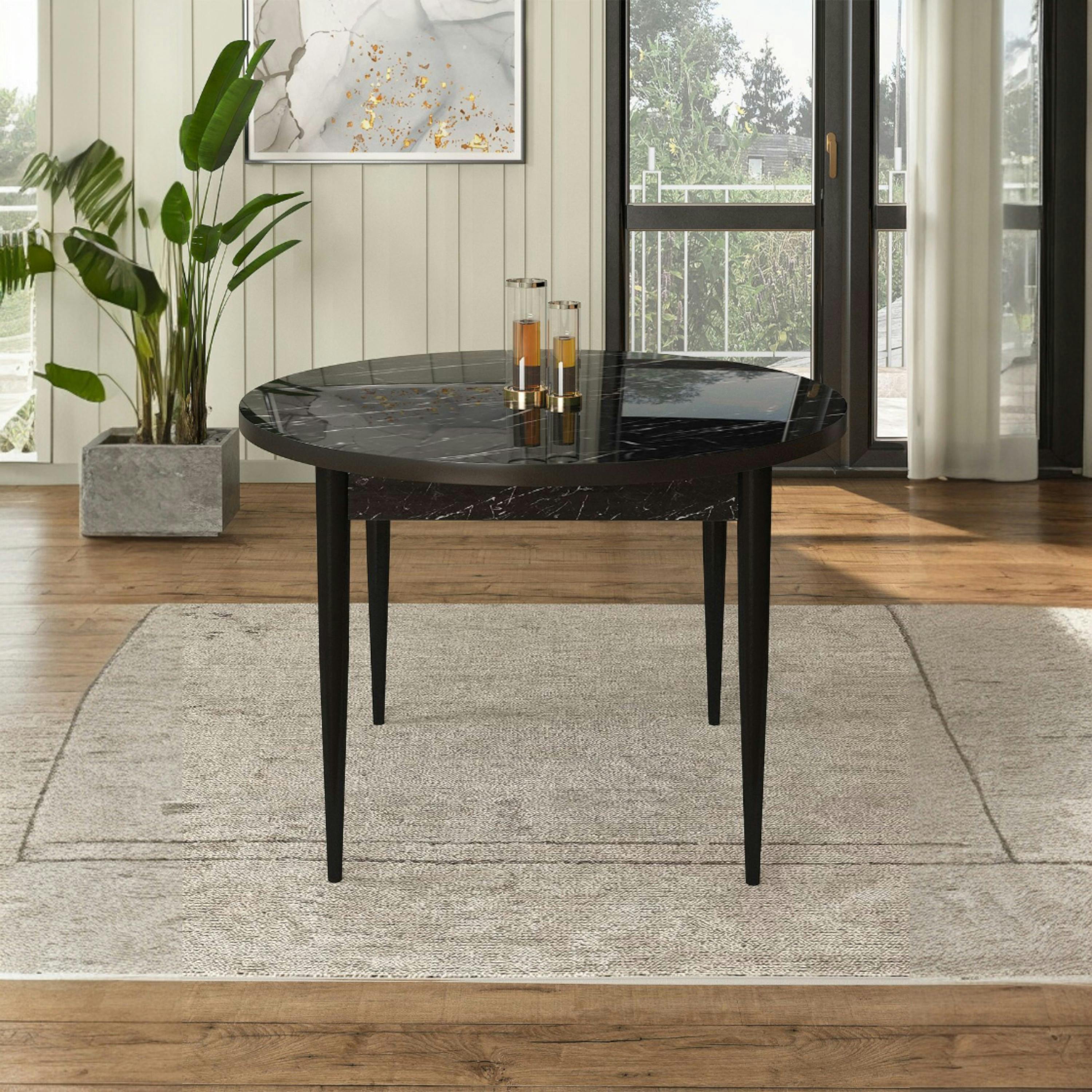Table à manger ronde noire décor marbré  Ø90 cm LUNOR