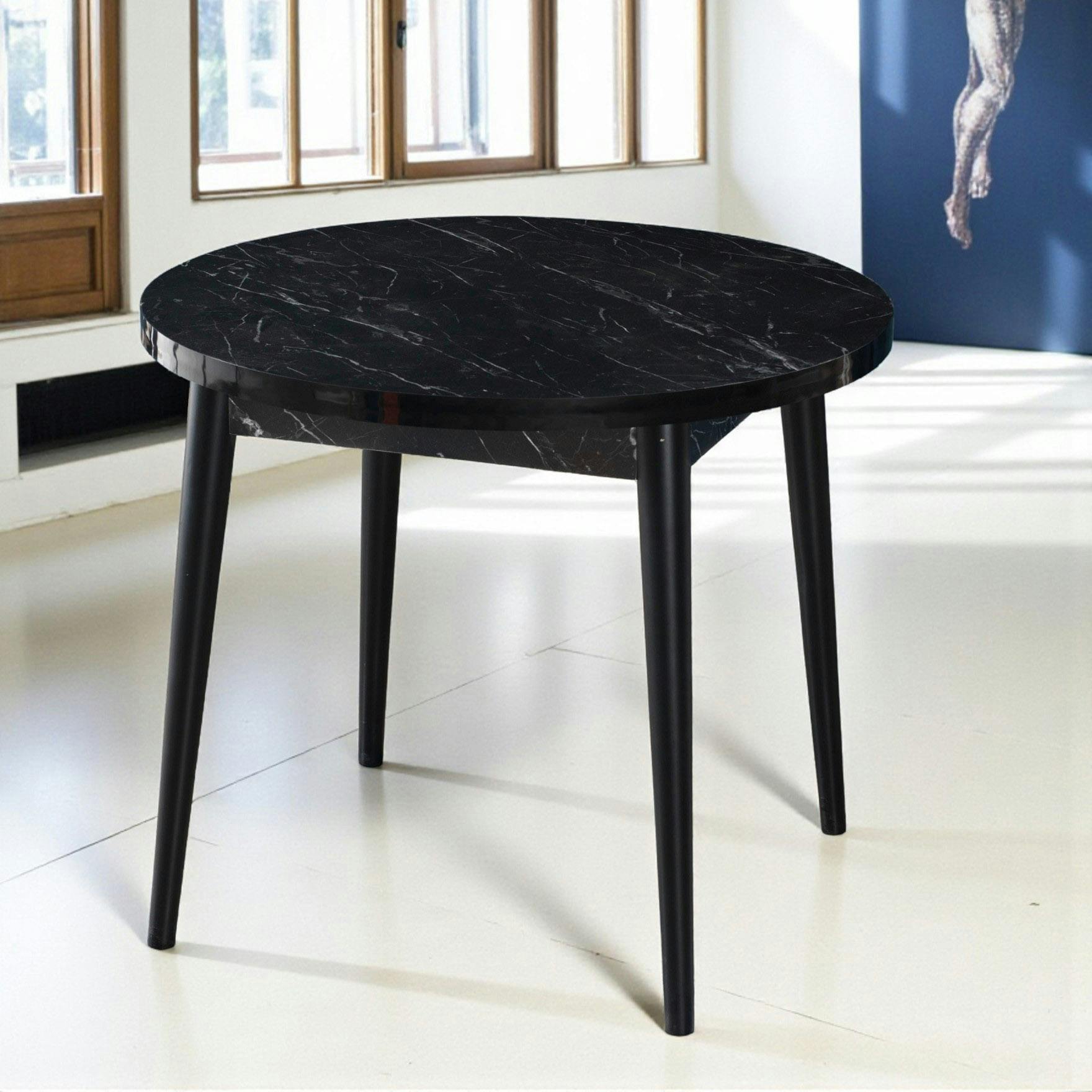 Table à manger ronde noire effet marbré Ø90 cm MARFA
