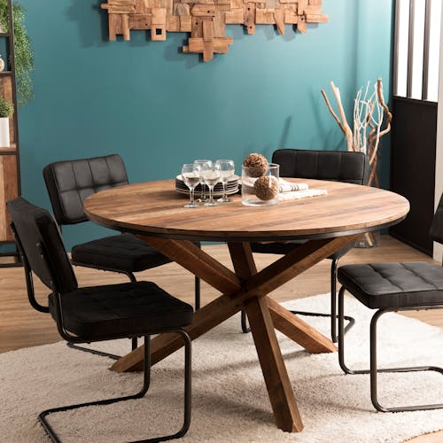 Table ronde en bois recycle pied central style contemporain
