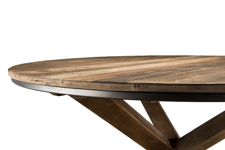 Table ronde en bois recycle pied central style contemporain