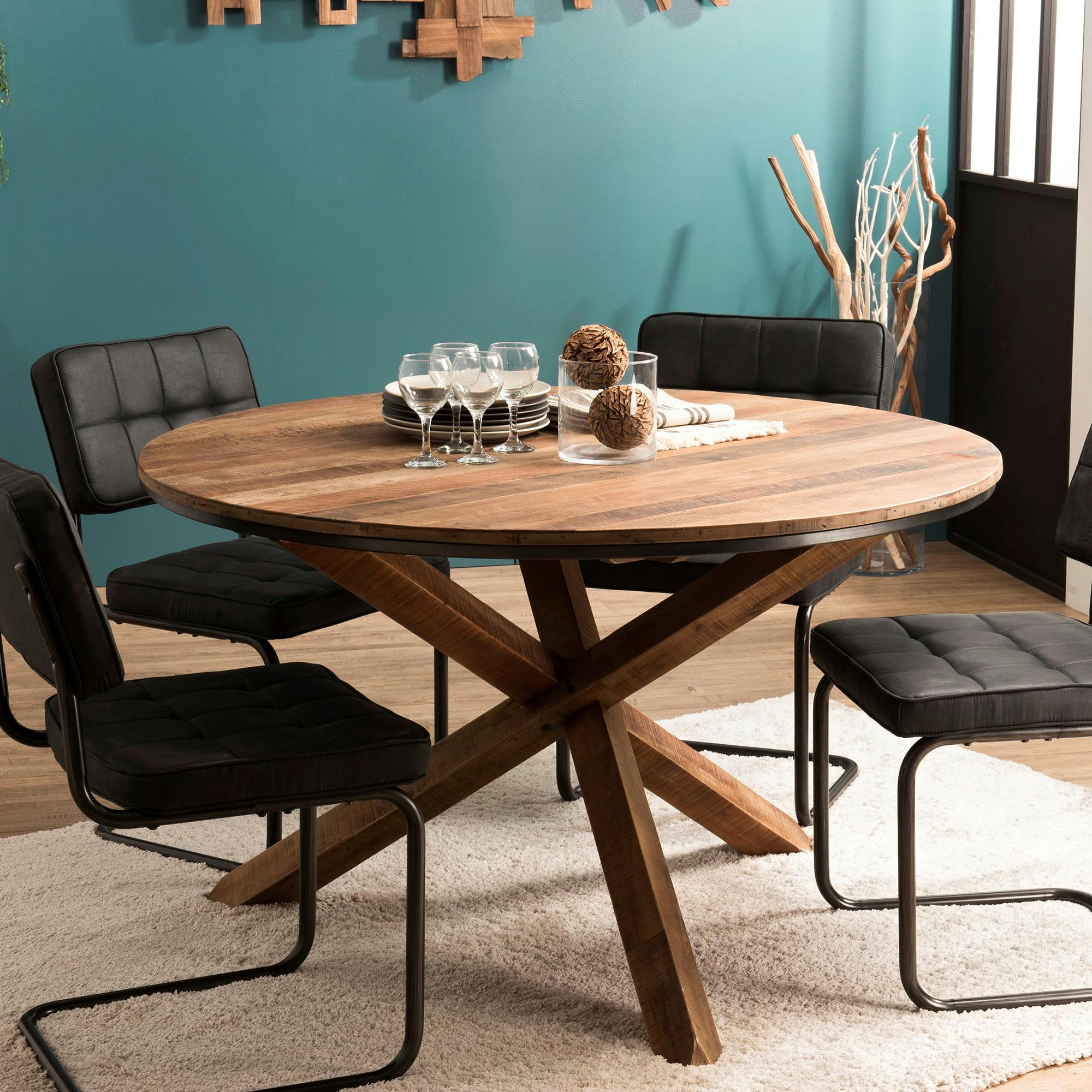 Table ronde en bois recycle pied central style contemporain