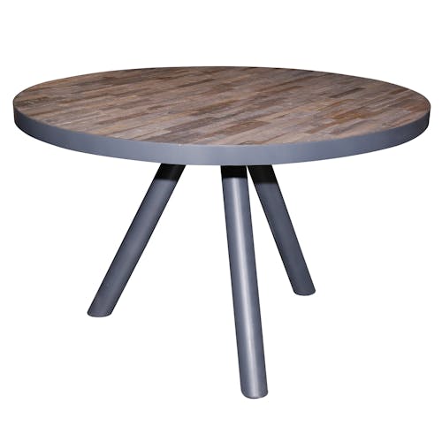 Table a manger ronde bois recycle et metal style contemporain
