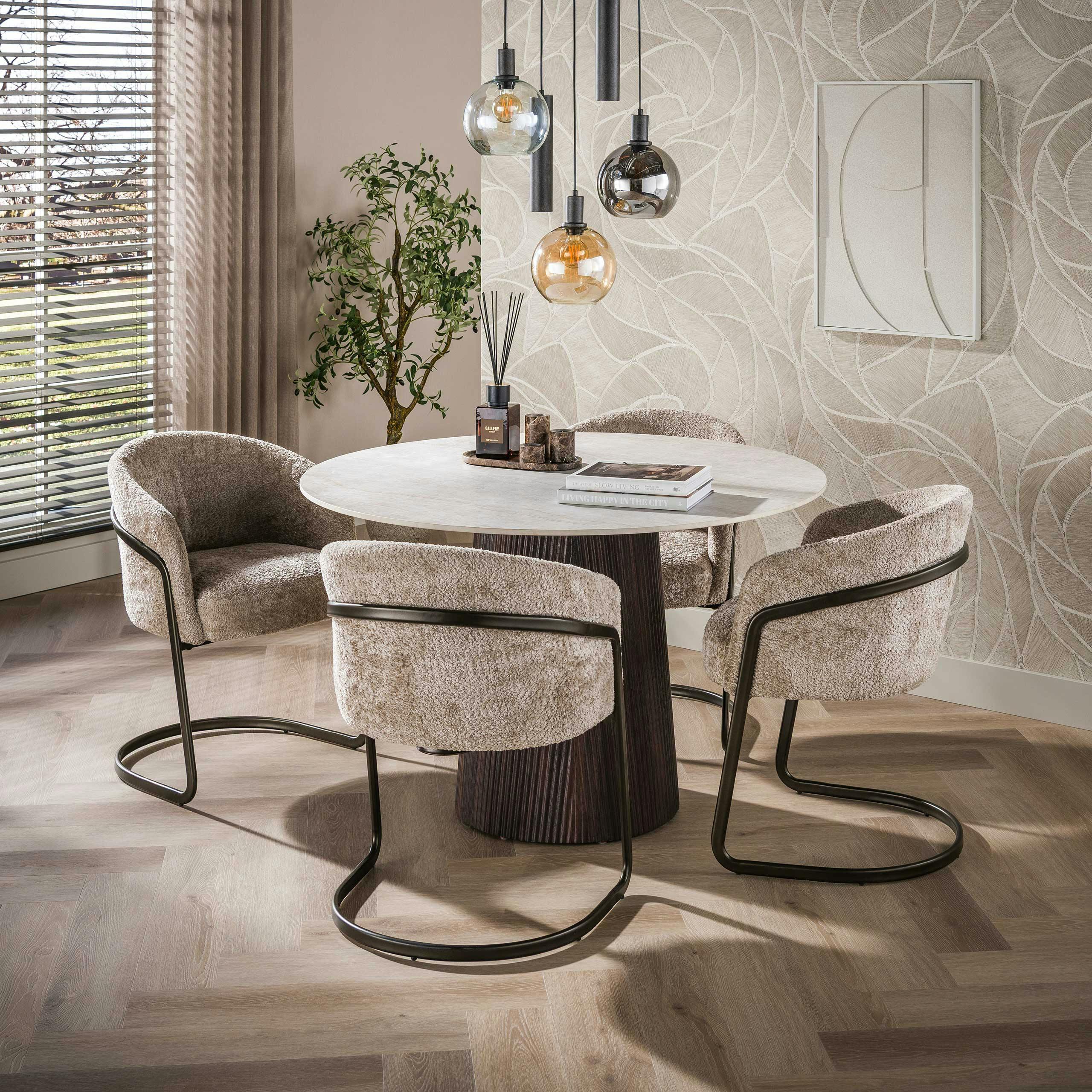 Table à manger ronde vintage en céramique marbrée Ø120 cm MAHAL