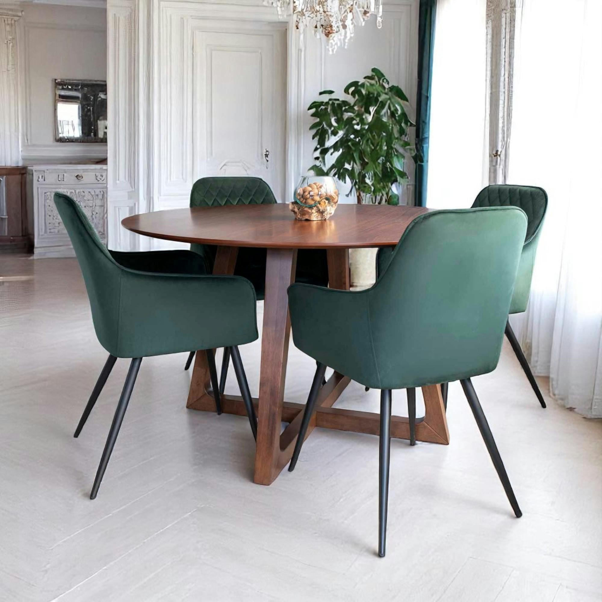 Table à manger ronde vintage Ø137 cm - pieds croisés, finition noyer LILLEHAMMER