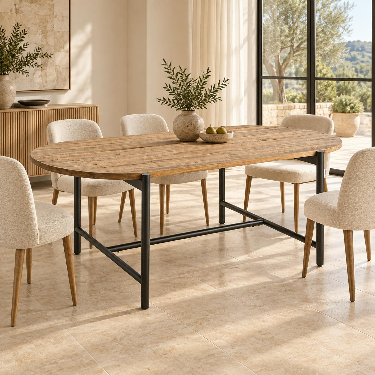 Table à manger teck recyclé bords arrondis 200 cm TRANI