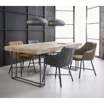 Table de repas bois recycle pieds metal de style contemporain