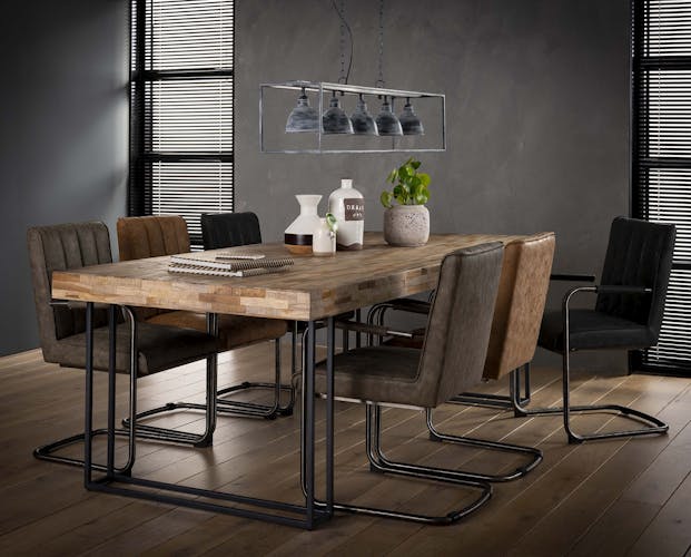 Table de repas bois recycle pieds metal de style contemporain
