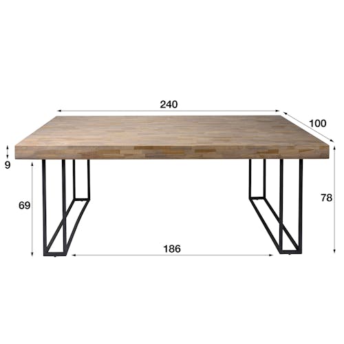 Table de repas bois recycle pieds metal de style contemporain