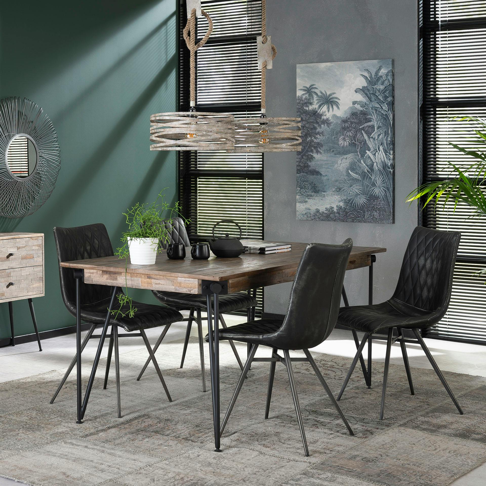 Table de repas bois recycle pieds metal de style contemporain