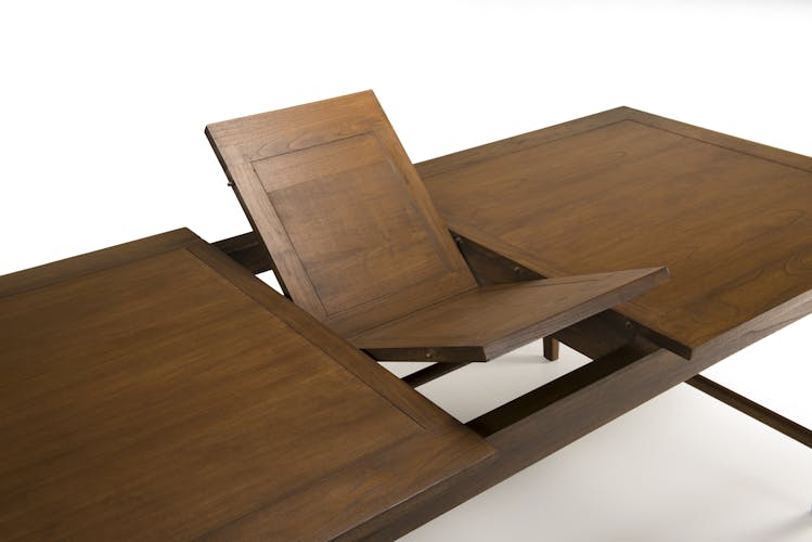 Table de repas extensible style vintage bois exotique rallonge centrale